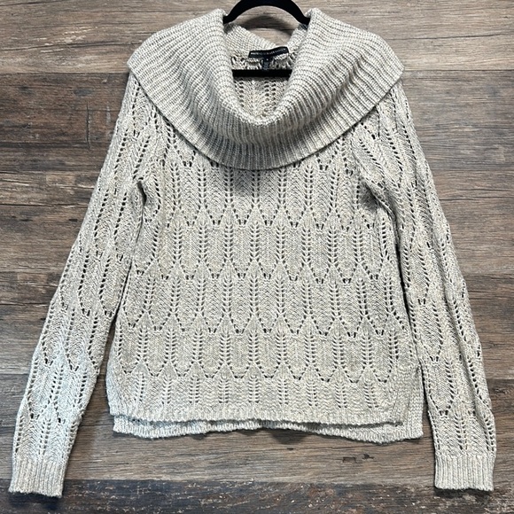 White House Black Market Sweaters - White House Black Market Light Gray Cowl Neck Chunky Knit Sweater